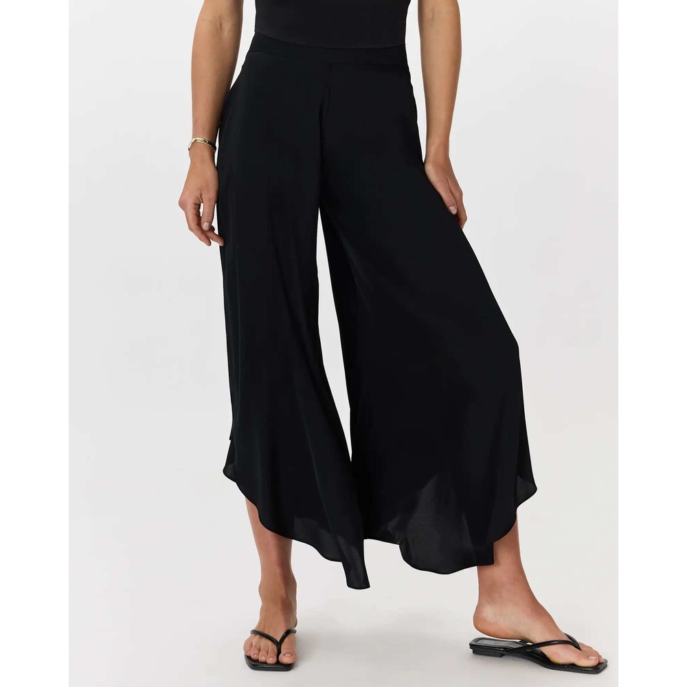 Quince Washable Stretch Silk Palazzo Pants Black Wide Leg Tulip Hem XS NWT